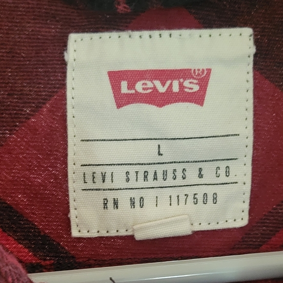 LEVI'S Sherpa Plaid Longsleeve Work Shirt Size Large - Picture 5 of 7